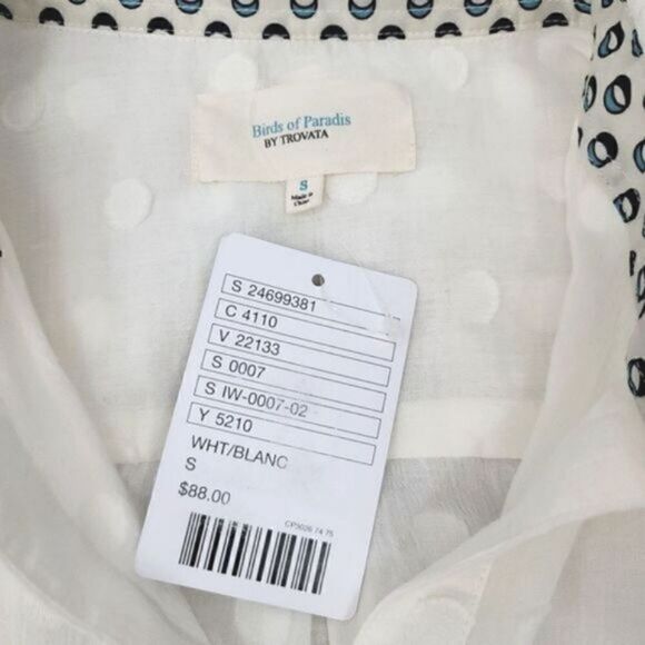 NEW Anthro Trovata Birds of Paradise Embroidered Dot Button Down Shirt Size S - Picture 10 of 13